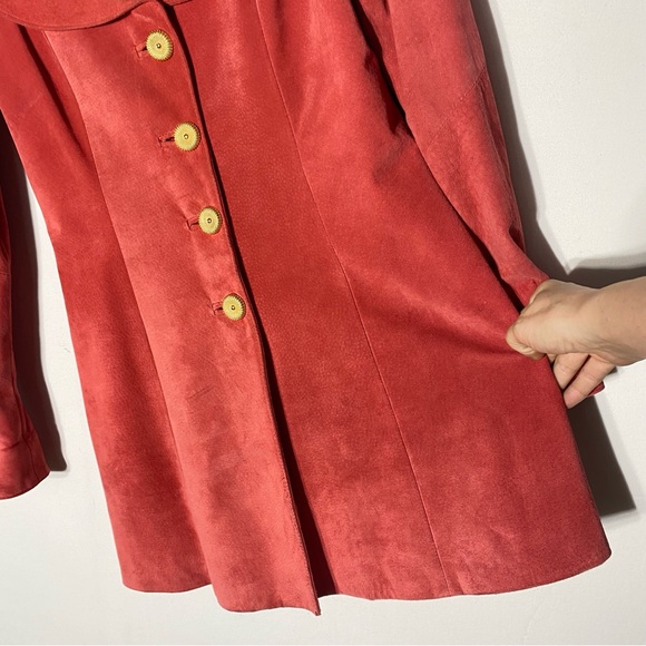 Vintage 90s Danier Coral Suede Leather Blazer Tailored Statement Jacket M - Picture 12 of 16